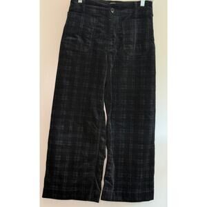 Anthropologie Maeve Colette Cropped Wide Leg Corduroy Pants Plaid Black 28P